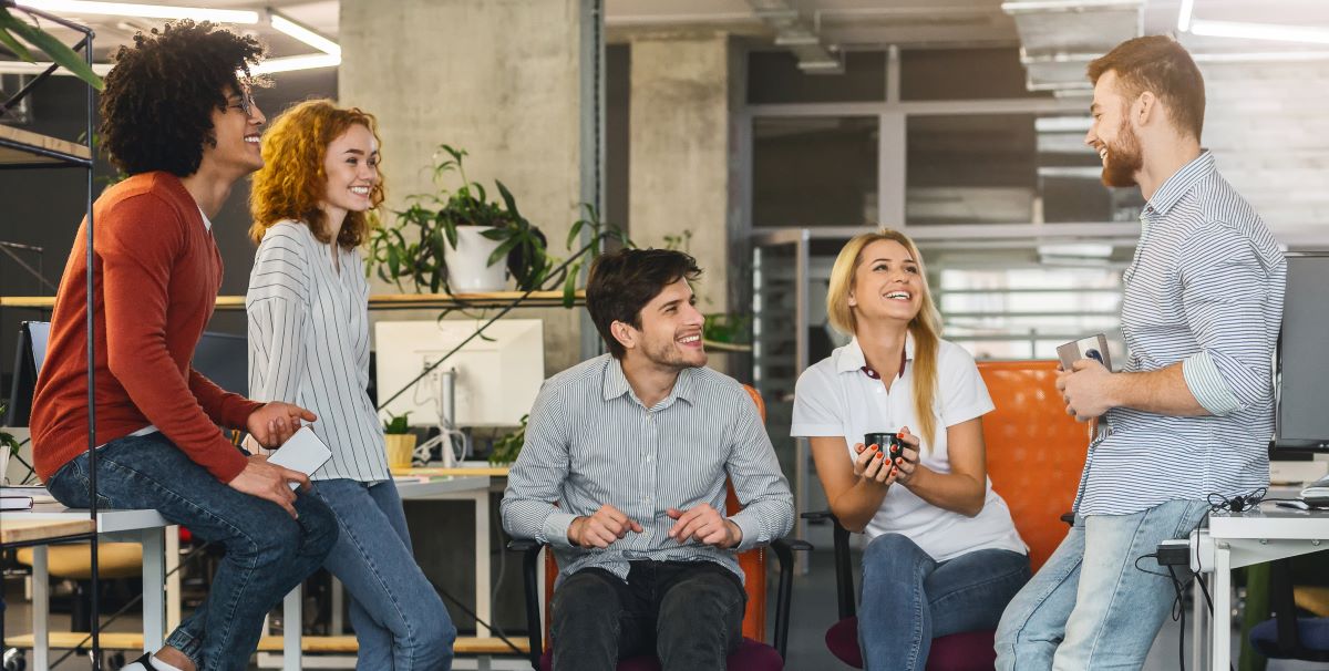A group of friendly young coworkers.